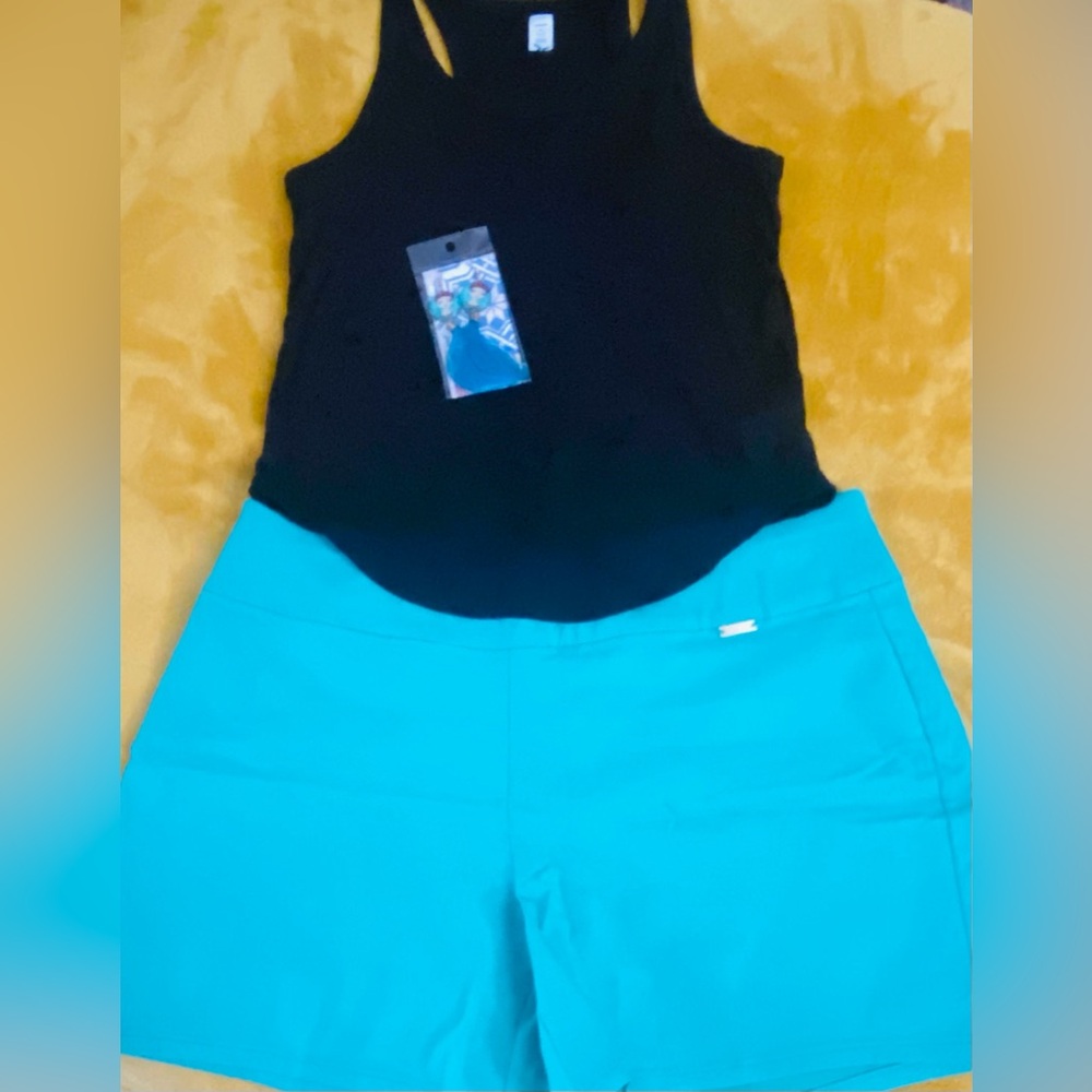 3 Piece Bundle - Black Tank Top with Teal Shorts and Frida Tassel Earrings